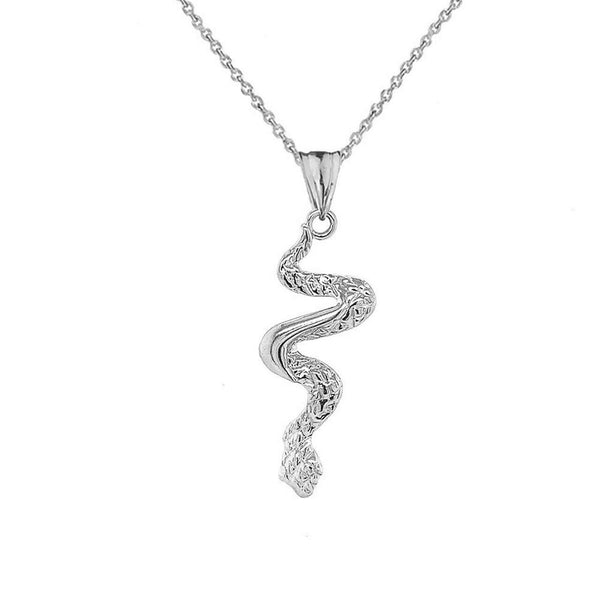 .925 Sterling Silver Serpent Snake Pendant Necklace