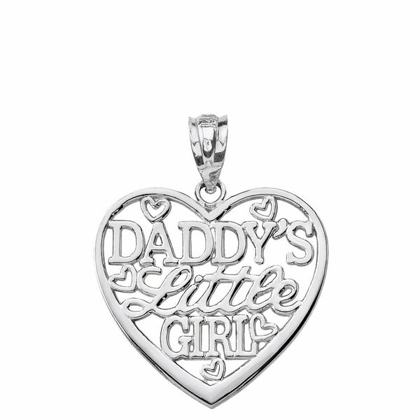10k Solid White Solid Yellow Gold Daddy's Little Girl Heart Pendant Necklace