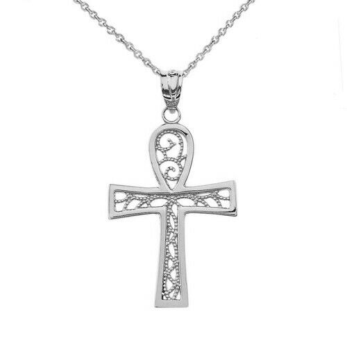 925 Sterling Silver Filigree Ankh Cross Pendant Necklace