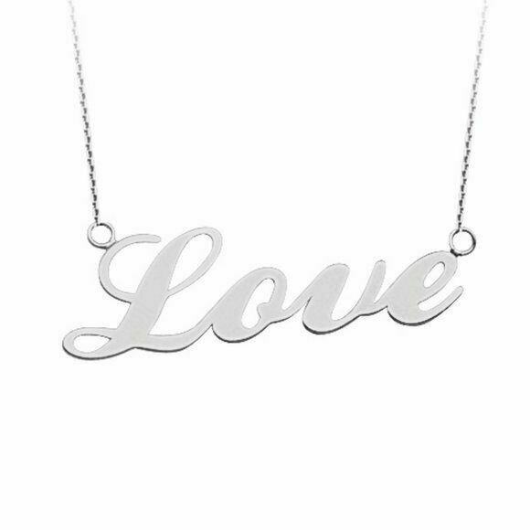 14K Solid White Gold Love Cut Out Necklace -16"-18" Minimalist