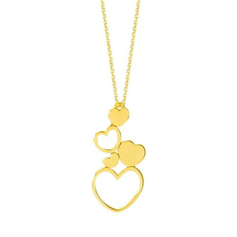 14K Solid Gold Graduated Solid and Open Heart Necklace - Adjustable 16"-18"