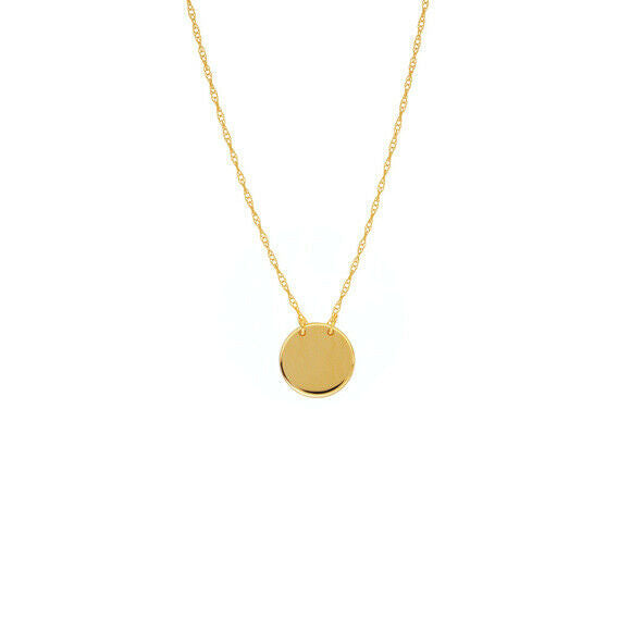 14K Solid Gold Mini Disk Round Disc Dainty Necklace - Minimalist Adjust 16"-18"