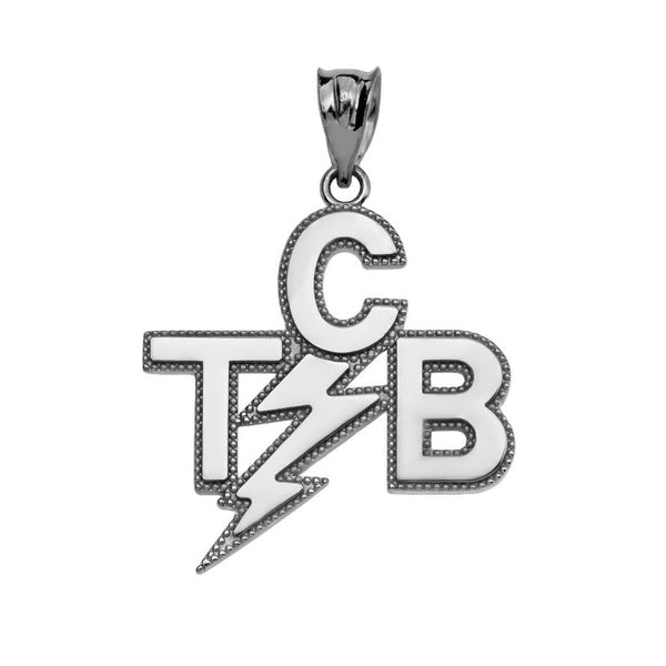 10K Solid White Gold Taking Care of Business In A Flash (TCB) Pendant Necklace