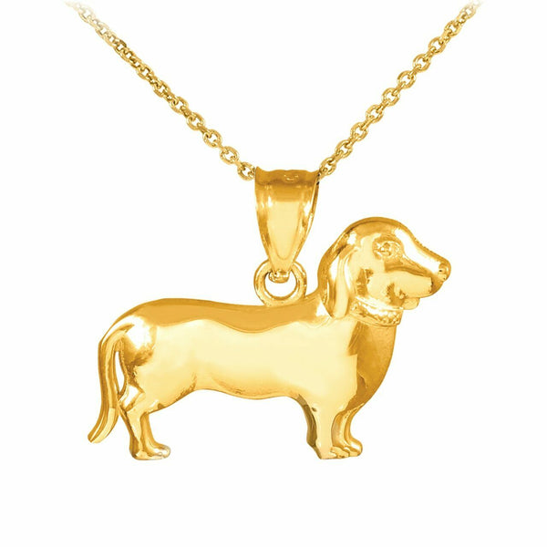 10k or 14k Yellow White Rose Gold Weiner Dog Dachshund Pendant Necklace