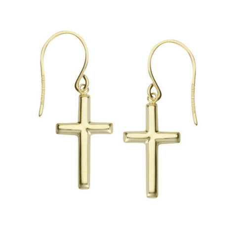 14K Solid White Gold Dangle Cross Euro Wire Earrings - or Yellow / Rose Gold