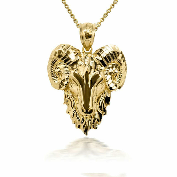 14K Solid Gold Ram Aries Zodiac Symbol of Rulership Pendant Necklace