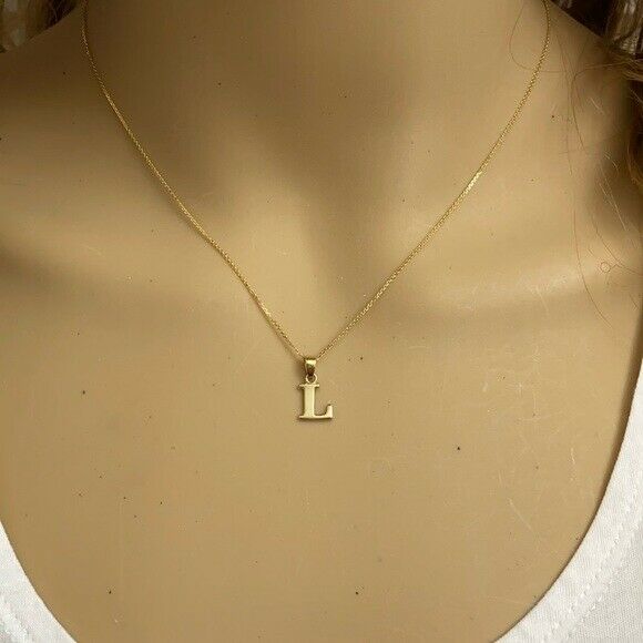 10k Solid Yellow Gold Small Mini Initial Letter L Pendant Necklace