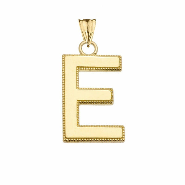 10k Solid Gold Small Milgrain Initial Letter E Pendant Necklace Personalized