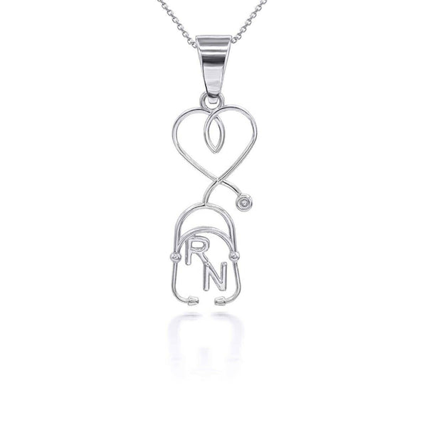 10K Solid Gold Registered Nurse Stethoscope Pendant Necklace Yellow, Rose, White