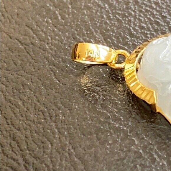 14K Solid Real Gold Natural Icy Jadeite Jade Happy Laughing Buddha Pendant 829