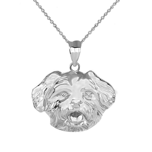 Solid Gold Dog Maltese Head Detailed Dog Sports Pendant Necklace