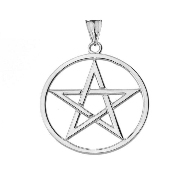 Solid 10k White Gold Pentagram Friendship Pendant Necklace 16" 18" 20" 22"