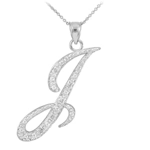 Personalized 925 Sterling Silver CZ Initial Script Letter I Pendant Necklace