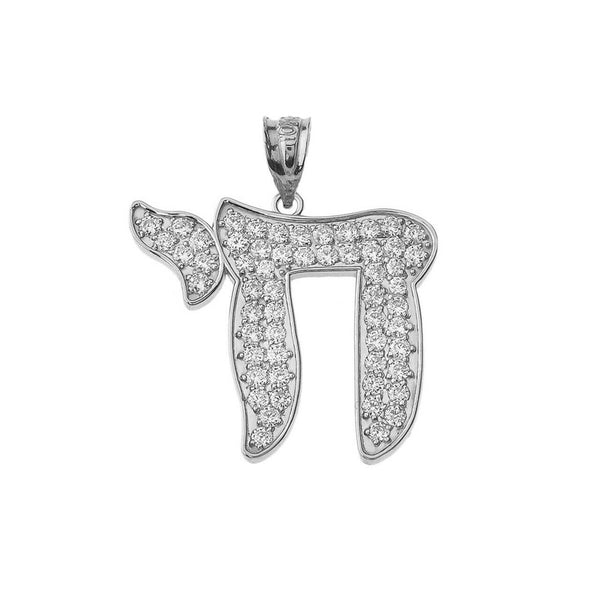 10k Solid Gold CZ Chic Chai (0.9") Pendant Necklace - Yellow, Rose, White