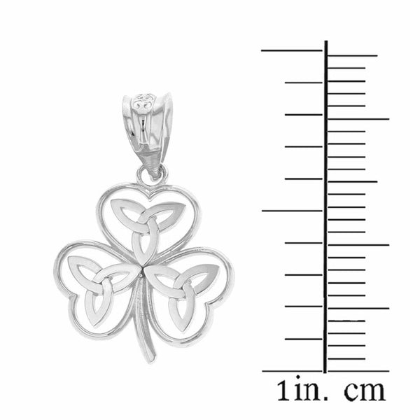 10k Solid White Gold Celtic Trinity Knot Shamrock Pendant Necklace