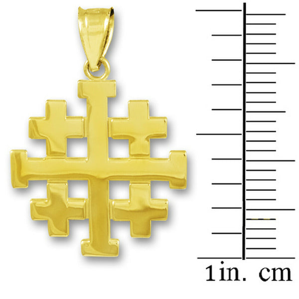 10K Solid Yellow Gold Jerusalem "Crusaders" Cross Pendant Necklace