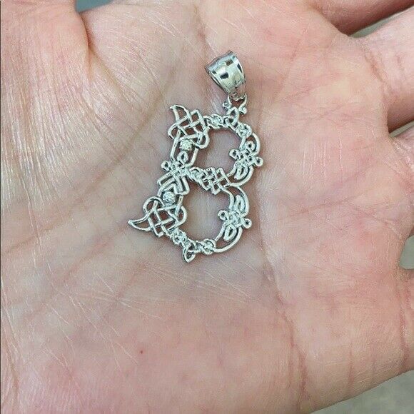 Sterling Silver CZ Celtic Knot Pattern Initial Letter B Pendant Charm Necklace