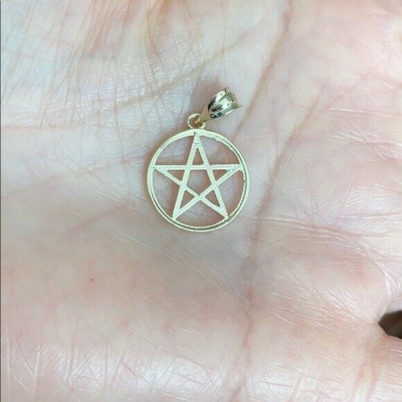 Small Solid 14k White Gold Pentagram Friendship Pendant Necklace