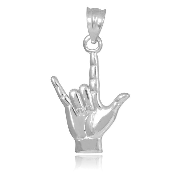 Sterling Silver "Hang Loose" I Love You Sign Charm Pendant West Side Necklace
