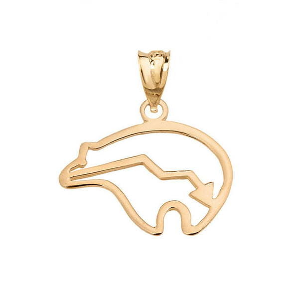10K Solid Gold Zuni Bear Heart Line Cutout Pendant Necklace Yellow, Rose, White