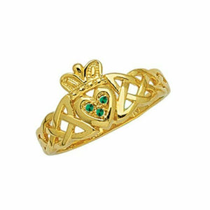 14K Solid Yellow Real Gold Braided Claddagh Ring Size 10