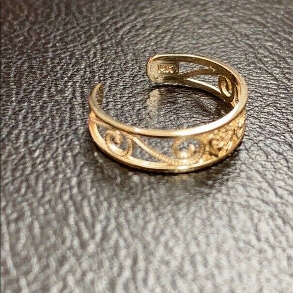 Rose Toe Ring 14K Solid Real Yellow Gold or White Gold Adjustable