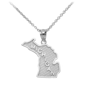 .925 Sterling Silver Michigan State Map United States Pendant Necklace