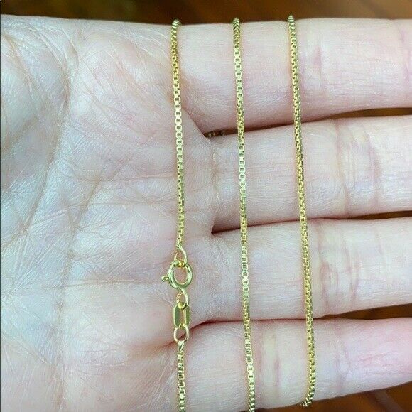 14k Yellow Gold Plated Sterling Silver Italian Italy BOX CHAIN necklace 1.0 mm