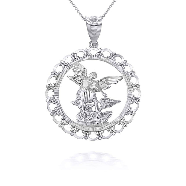 Sterling Silver Saint St Michael Archangel Openwork Pendant Necklace Small Large