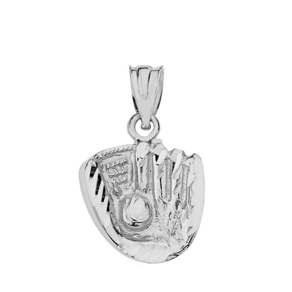 925 Sterling Silver Diamond Cut Baseball Glove Pendant Necklace