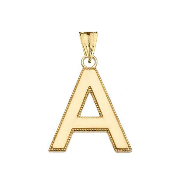 10k Solid Yellow Gold Small Milgrain Initial Letter A Pendant Necklace