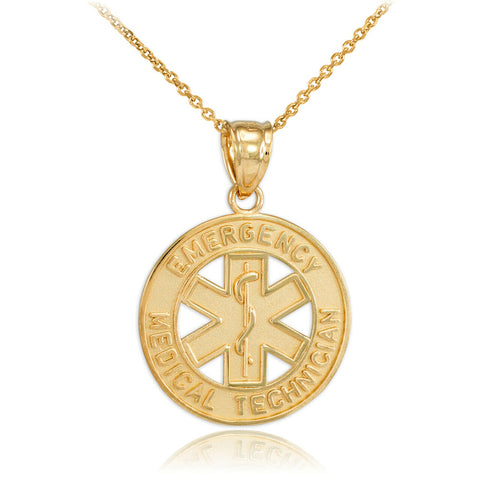 10k Solid Gold Star of Life EMT Medical Emergency Technician Pendant Necklace