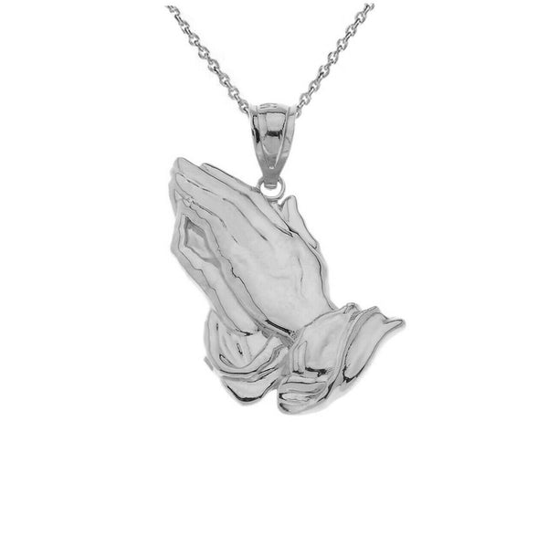 925 Sterling Silver Praying Hands Pendant Necklace