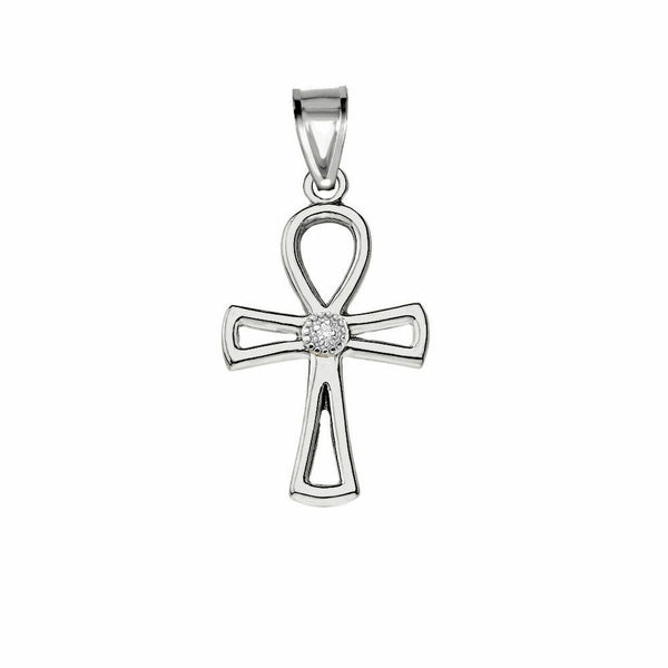 10k 14k Solid Gold Diamond Ancient Egyptian Ankh Cross Openwork Pendant Necklace
