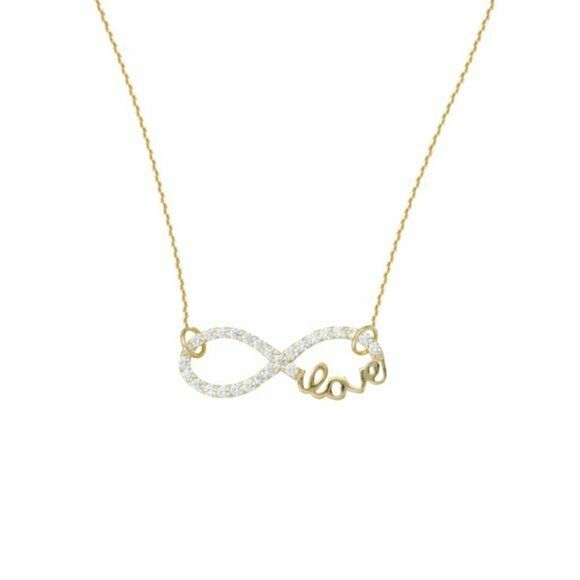 925 Sterling Silver Yellow Gold Infinity Love Necklace - Adjustable 16"-18"