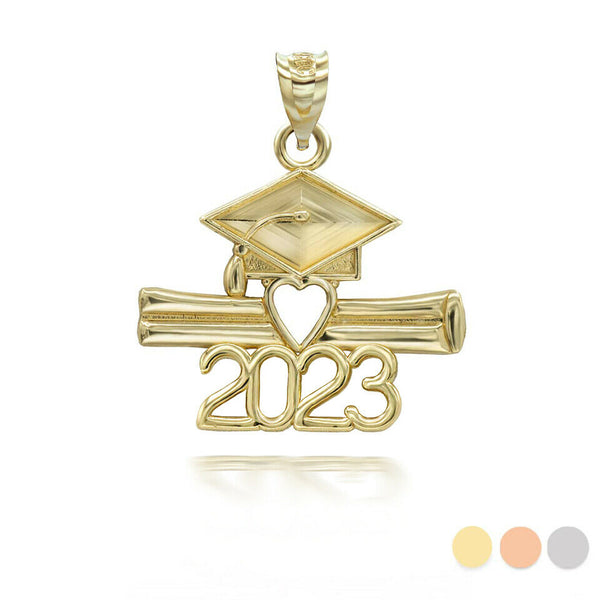10K Solid Gold Class of 2023 Graduatio Cap and Diploma Pendant Necklace