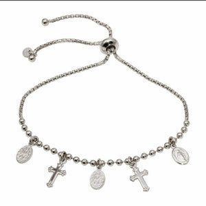 NWT Sterling Silver 925 Rhodium Plated Medallion Cross Charm Bracelets 7"-8"