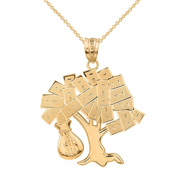 10K Solid Gold Hip Hop Money Tree Money Bag Pendant Necklace