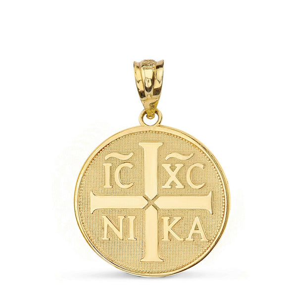 10K Solid Gold Christogram ΙϹ ΧϹ ΝΙΚΑ Jesus Christ Conquers Pendant Necklace