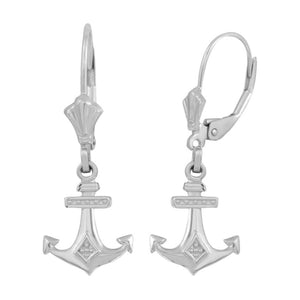 925 Sterling Silver Anchor Nautical Drop Leverback Earrings Set