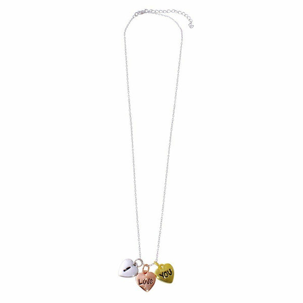 Fine Sterling Silver 925 Tri-Color Plated I Love YOU Heart Necklace
