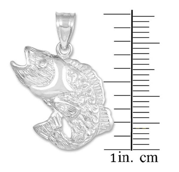 925 Sterling Silver Sea Bass Fish Pendant Necklace Made in US 16" 18" 20" 22"