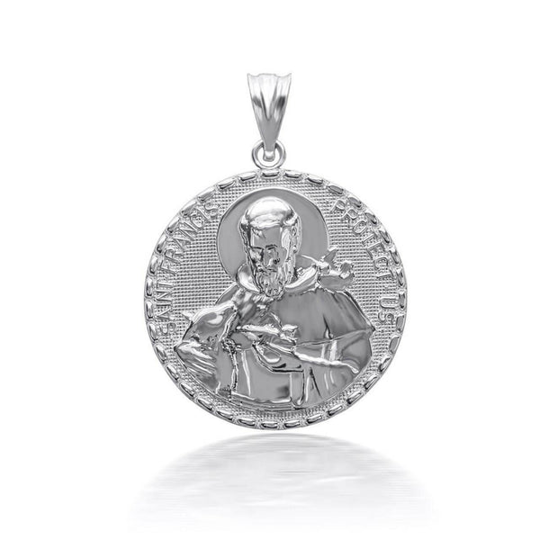 14K Solid Gold 3D Saint Francis Protect Us Pendant Necklace