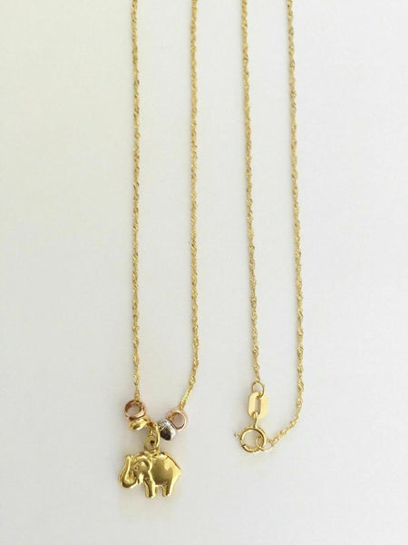 14K Solid Gold Dainty Mini Small Elephant Necklace 16.5"
