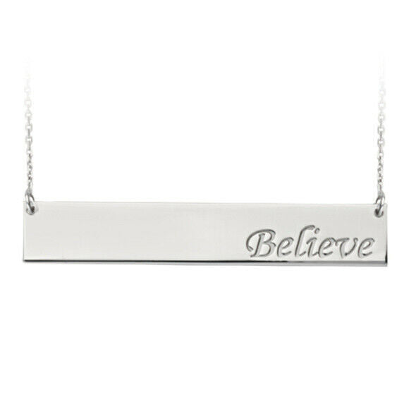 925 Sterling Silver Engraved Geometric Bar Believe Adjustable Necklace 16"-18"