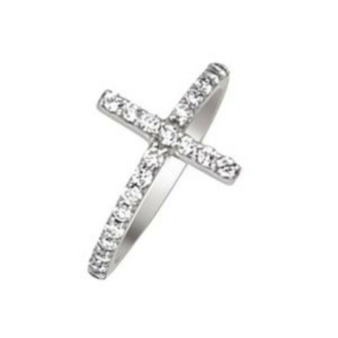 925 Sterling Silver CZ Cross Ring (Yellow Gold, Rose Gold Plated) Size 6,7,8