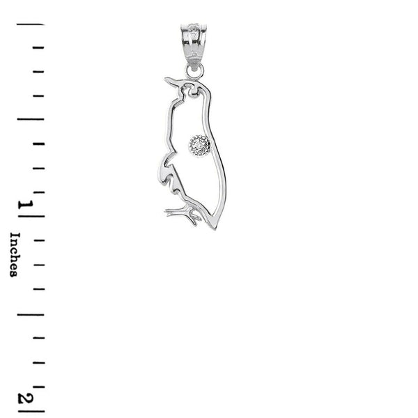 10k 14k Solid Gold Diamond Penguin Seabird Outline Openwork Pendant Necklace
