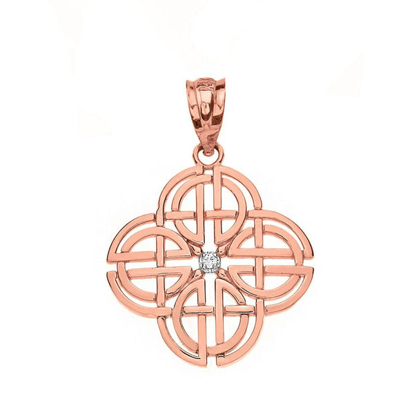 10K Solid Gold Diamond Celtic Knot Geometric Circular Pendant Necklace