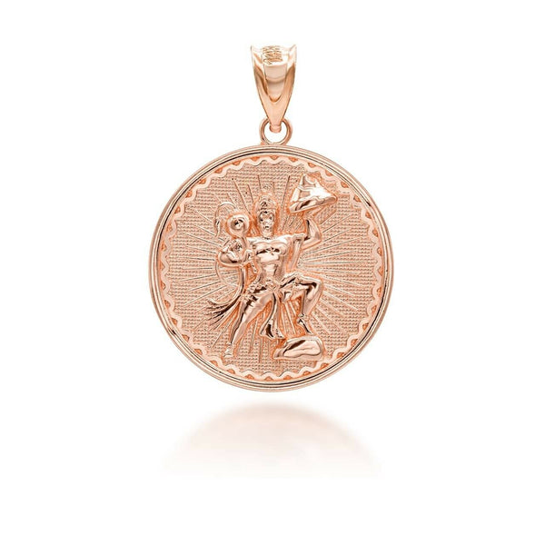 10K Solid Gold Lord Hanuman Hindu God Coin Pendant Necklace