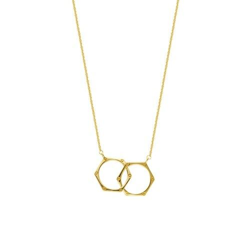 14K Solid Yellow Gold Intertwined Hexagon Shape Ring Adjust Necklace 16"-18"